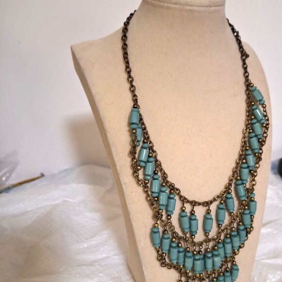 A Women's Beaded Bib Collar Necklace Layered Tribal Ceramic Statement - Picture 3 of 10